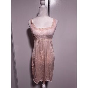 Vintage Warners Lace Trim Slip Dress Babydoll Lingerie Nightie 36 / Medium